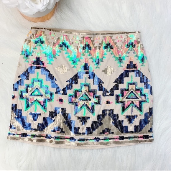 Express Sequin Aztec Mini Skirt - Picture 2 of 4